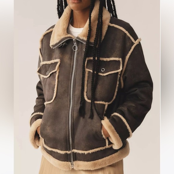 NVLT Jackets & Blazers - 🌟NWT🌟NVLT Shearling Biker Jacket Brown
